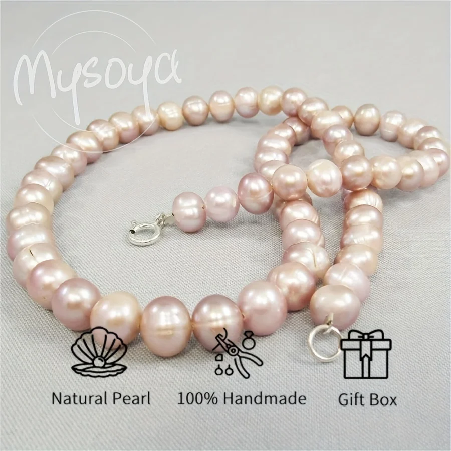 

MYOSOYA Pink Freshwater Pearl Bracelet Necklace Set 8-9mm Pearls Unisex Jewelry Gift Box Perfect For Wedding Birthday Christmas
