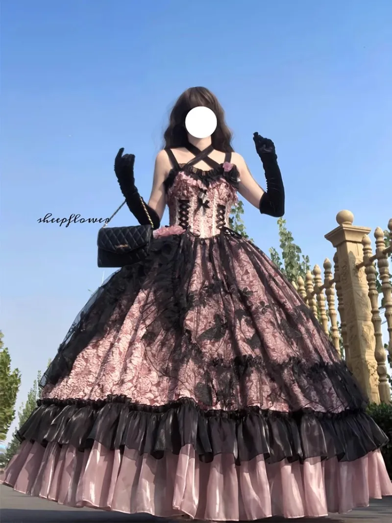 2025 Japanese Summer Lolita Premium Cross Shoulder Strap Suspender Tube Top Waist Lace Edge Large Skirt Dress For Women - Image 4