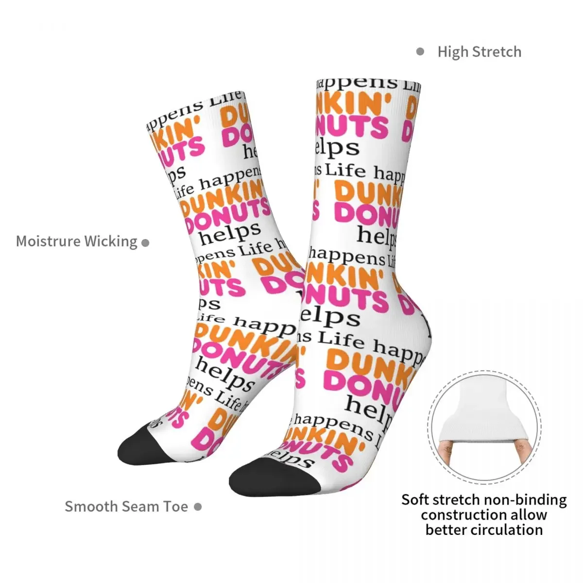 Life Happens... Dunkin Donuts Helps Socks Harajuku High Quality Stockings All Season Long Socks for Unisex Birthday Present