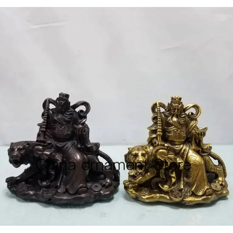 

China brass ride tiger god of wealth crafts statue