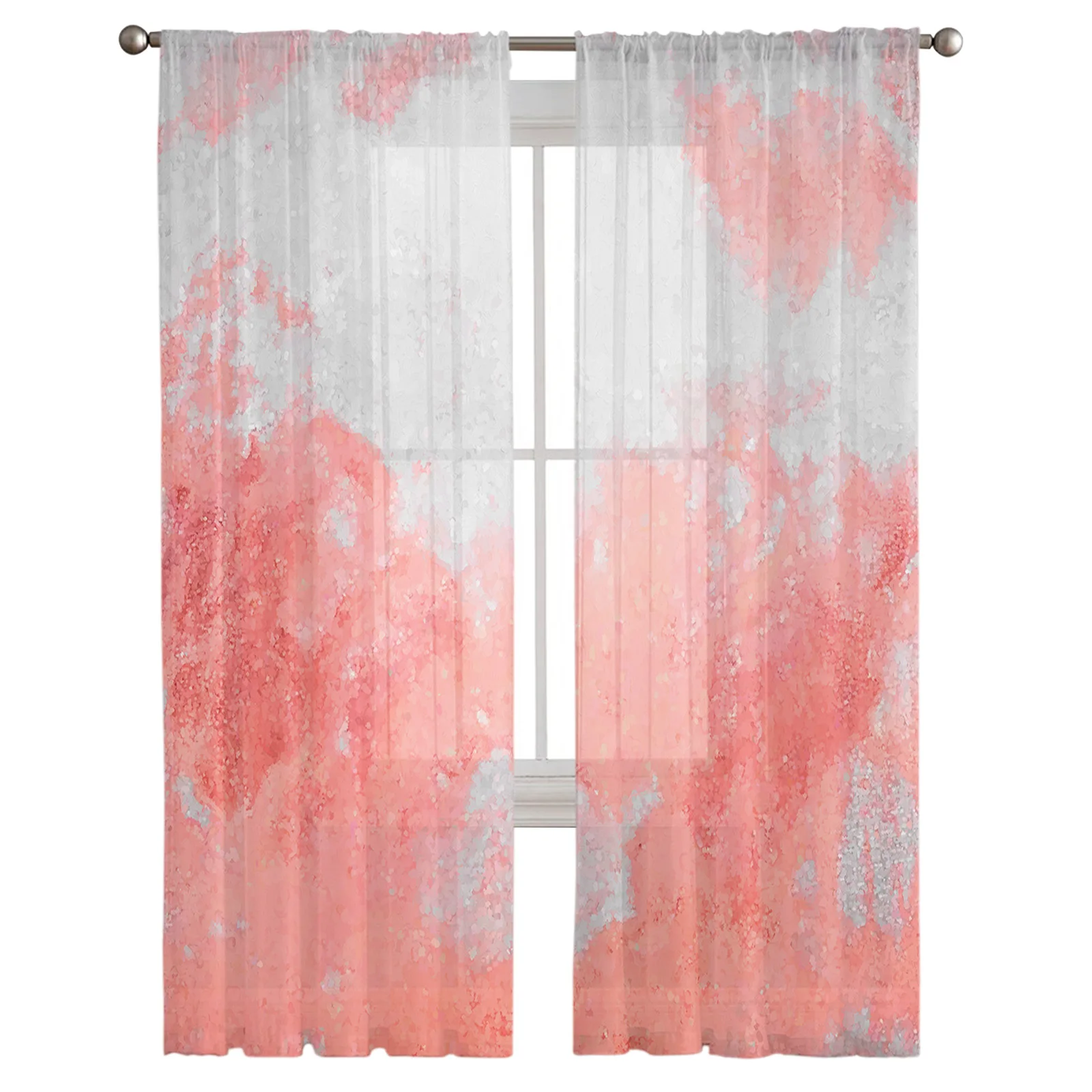 Mottled Watercolor Oil Painting Pink Bedroom Transparent Sheer Curtains Holiday Decoration Window Voile Tulle Curtain