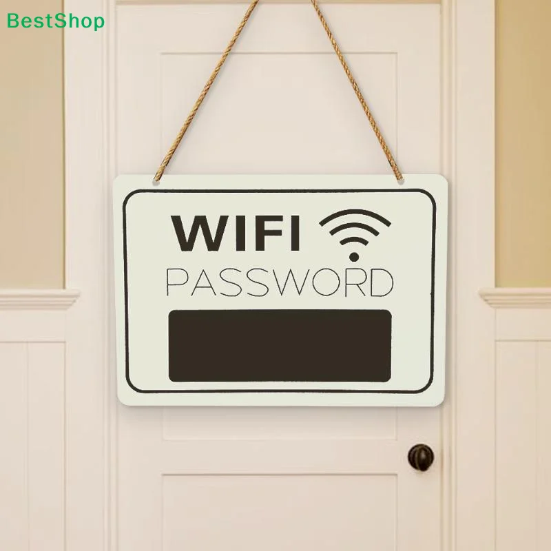 ☽WiFi Password Sign with Chalkboard Area,Hanging Wall Plaque for Home,Cafe & Guest Room,Reusable WiFi Password Display Board
