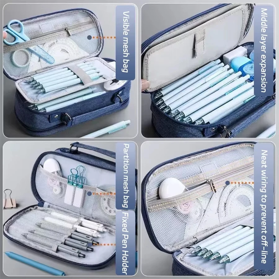 مقلمة محمولة ذات سعة كبيرة صندوق القلم العلوي حقيبة أدوات مكتبية متعددة الوظائف للأولاد العودة إلى المدرسة واللوازم المكتبية والقرطاسية #4