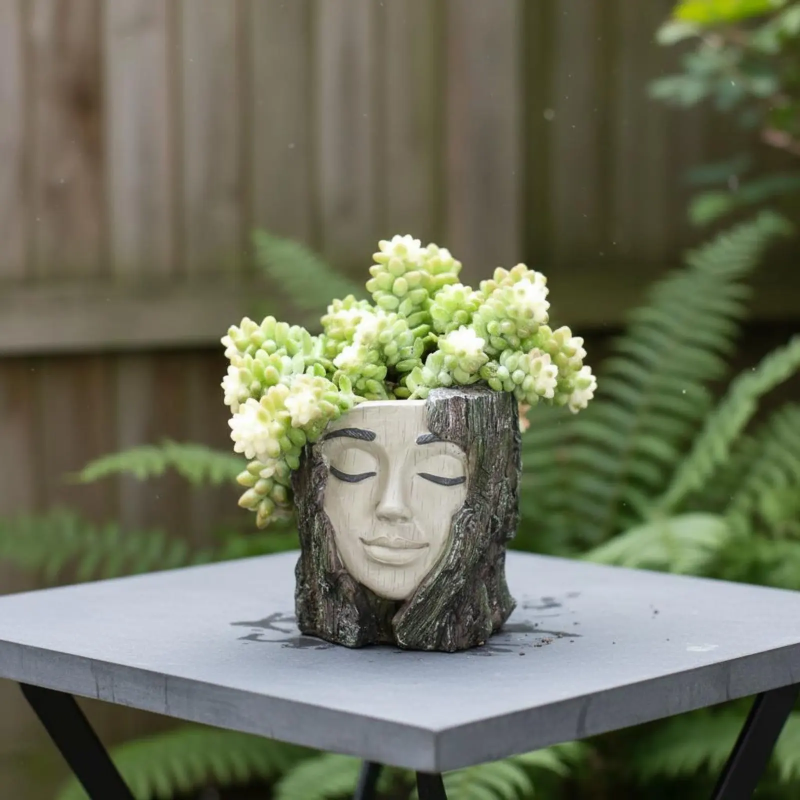 Tree Face Planter Rustic Design Tree Bark Planter Cute Face Flower Pot Decorative Garden Decor Handmade Look for Yard