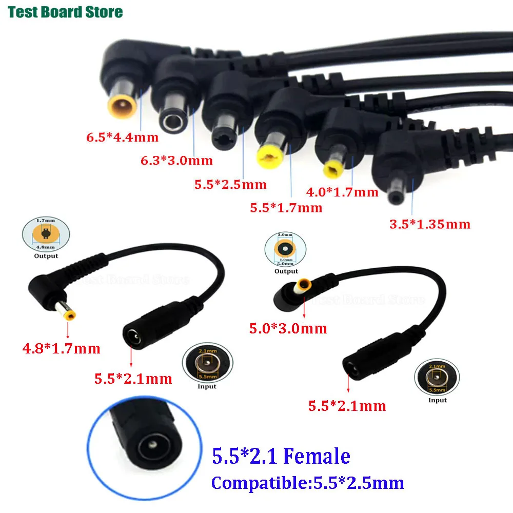 DC5.5*2.1/2.5mm Female to Male 3.5*1.35 4.0*1.7 4.8*1.7 5.0*3.0 5.5*1.7 5.5*2.5 6.3x3.0mm DC Power Connector Adapter Cable 15cm