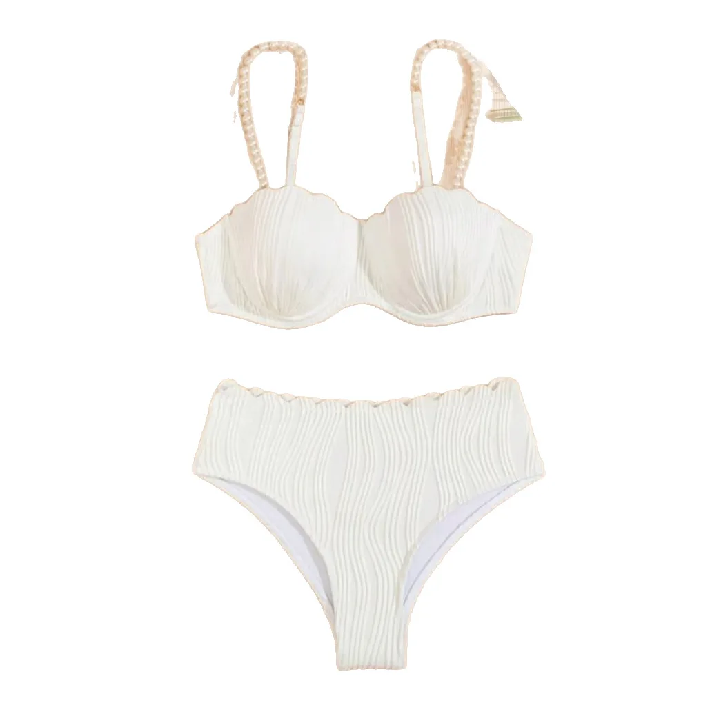 2025 Sexy Solid Bikini Set Women's Triangle Shell Print Two Piece Swimwear Beach Bathing Suit Solid Color Swim Clothes Female