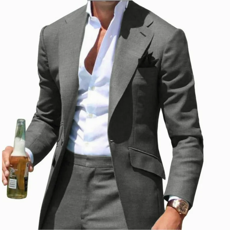 Terno verde entalhado Slim Fit masculino, ternos masculinos de colarinho máximo, jaquetas Blazers, calças, roupa casual formal do noivo do casamento, 2 peças