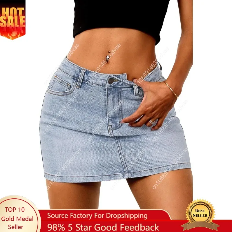 

Stretchy Mini Jean Skirt for Women,Low Waist Denim Skirts with Pockets