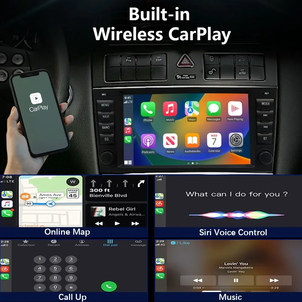 CHSTEK Car Wireless Android CarPlay Radio for Mercedes Benz CLK CLC Class W209 W203 C300 C320 CLK200 CLK220 4G Navigation Player