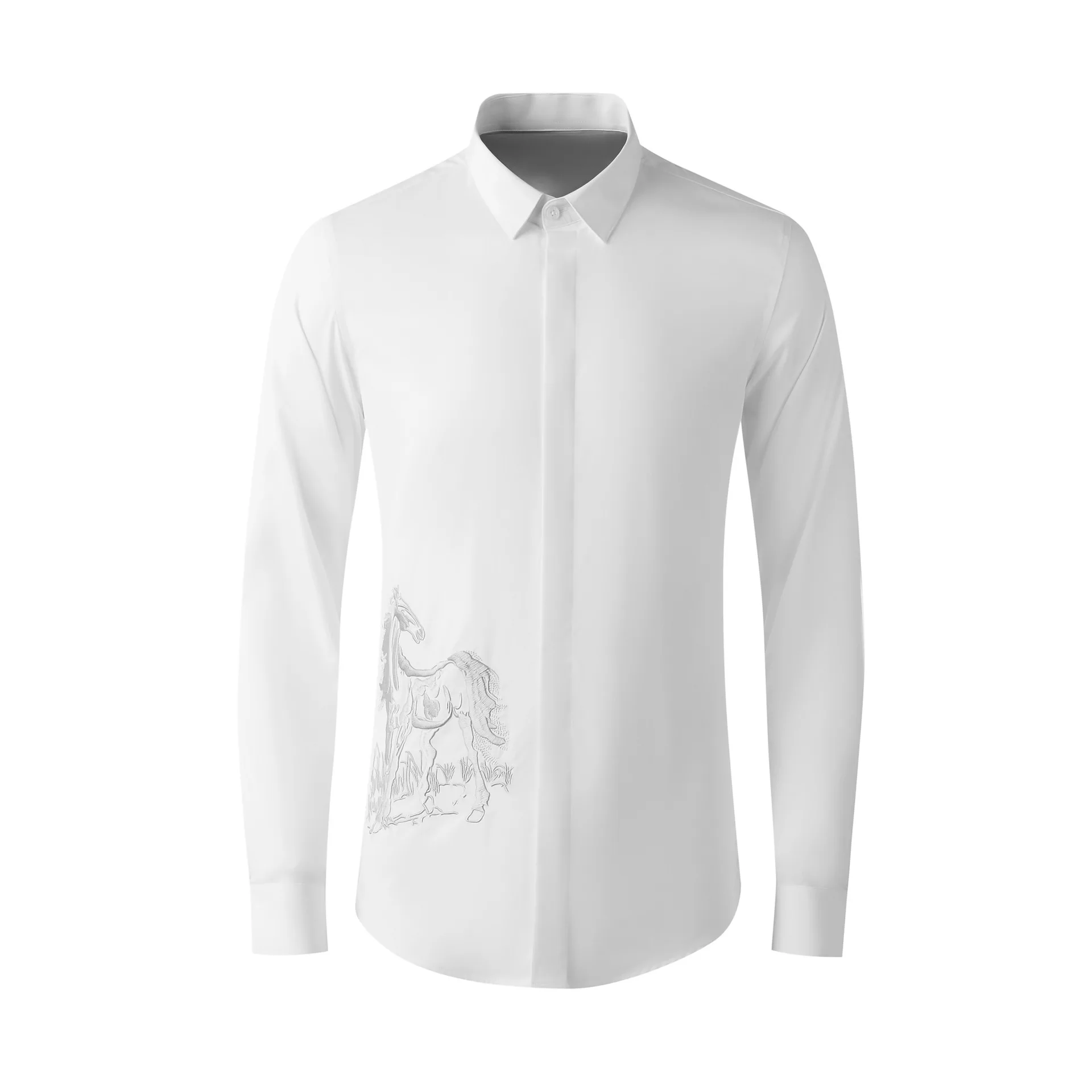 Men's shirt embroidery galloping horse long sleeved shirt Chinese style slim fit men's clothing factory