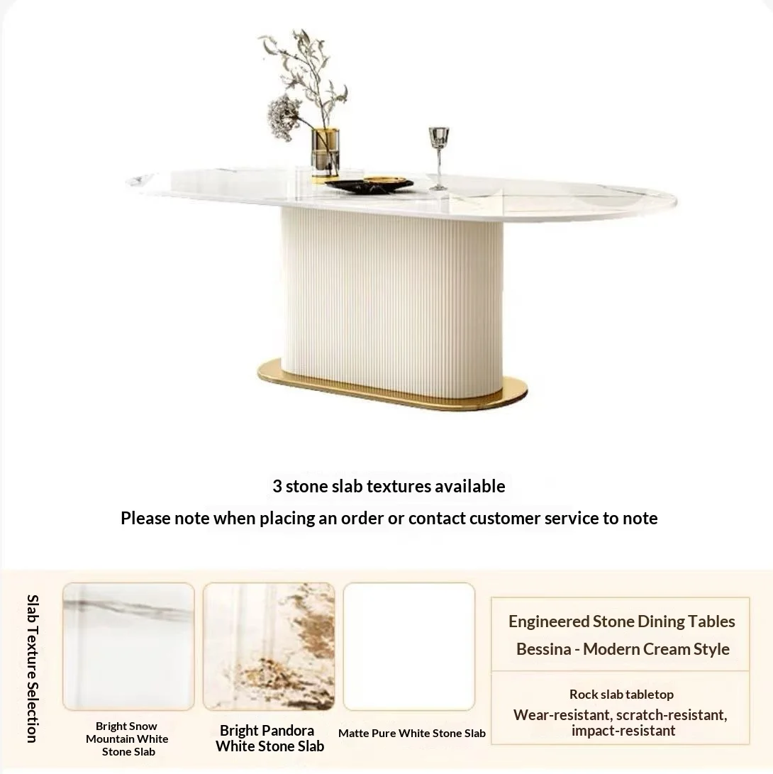 Modern Minimalist Oval Sintered Stone Dining Table Set, Luxury Gold Ring Base, Dining Furniture for Family Kitchen Dining Room