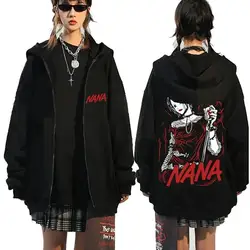 Men's Japanese Anime Graphic Zip Hoodie Nana Osaki Sweatshirt Oversized Zip Up Jacket  Trendy Fashion Manga Unisex Streetwear