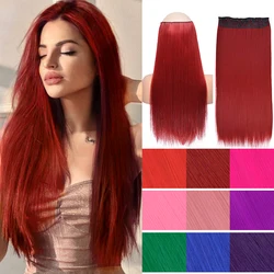 22 inç sentetik tek parça 5 klipler doğal postişler uzun düz yüksek sıcaklık Fiber siyah beyaz kırmızı Hairpiece BUDA