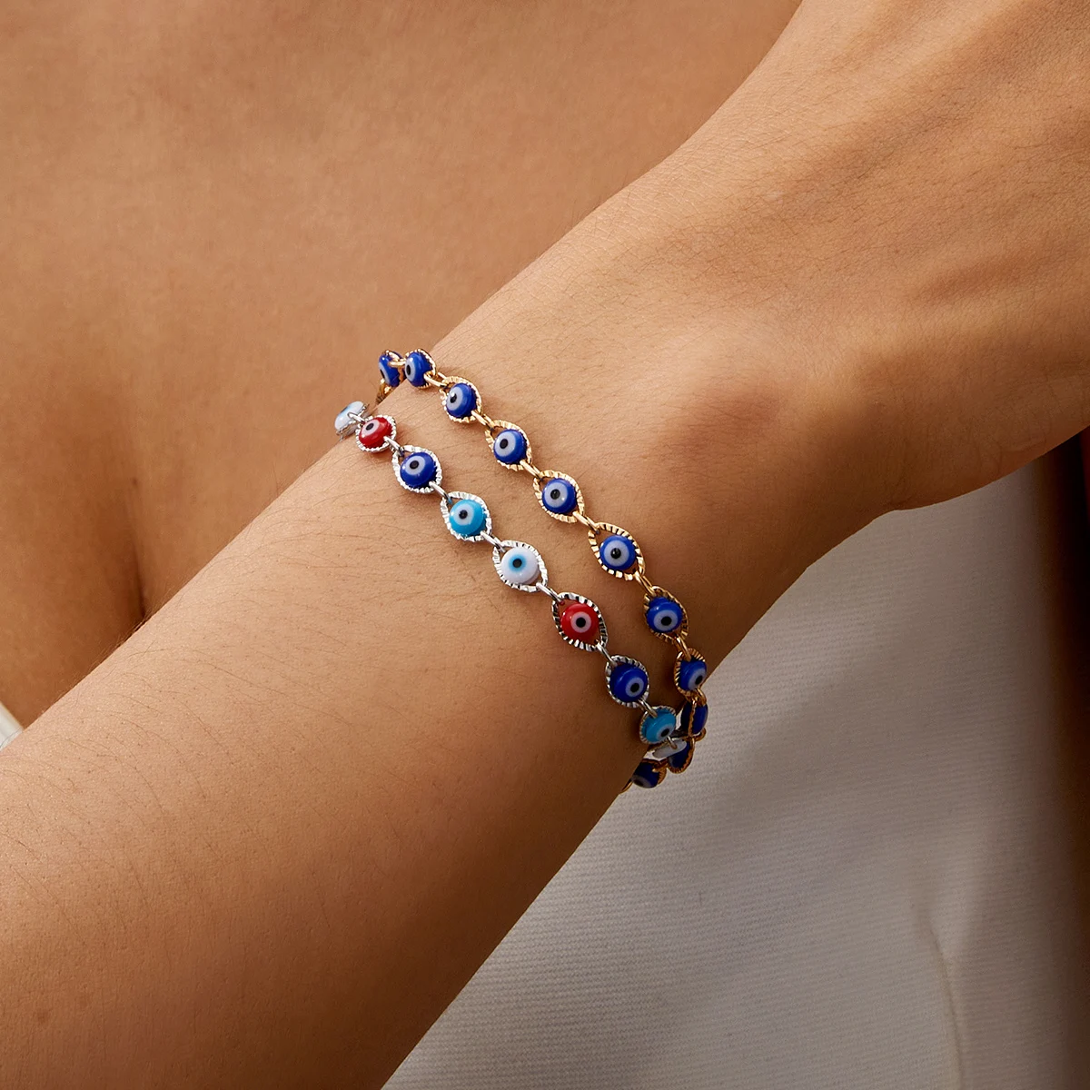 Blue Evil Eye Bracelet for Women Fashion Turkish Lucky Resin Bead Chain Adjustable Bangle Bracelet Birthday Party Jewelry Gift