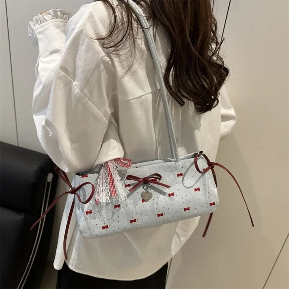 

Elegant Korean Bow Decoration Women's Handbag Niche Style Zipper Closure Square Bag PU Material Shoulder Bag Daily Wear