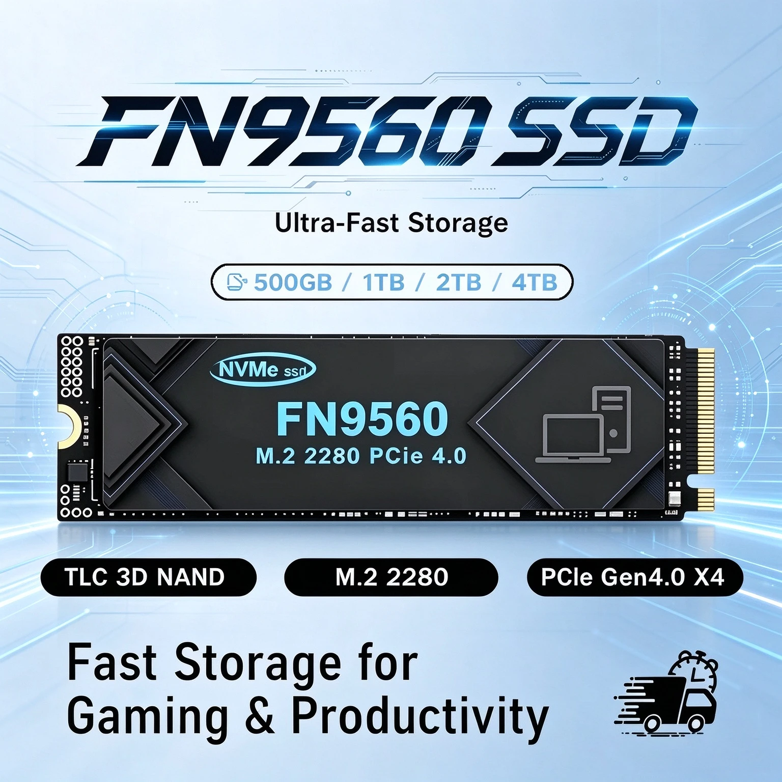 High-Speed FN9560 NVMe M.2 2280 SSD,PCIe4.0 X4 TLC 3D NAND,500GB/1TB/2TB/4TB Gaming SSD For PC & Laptop