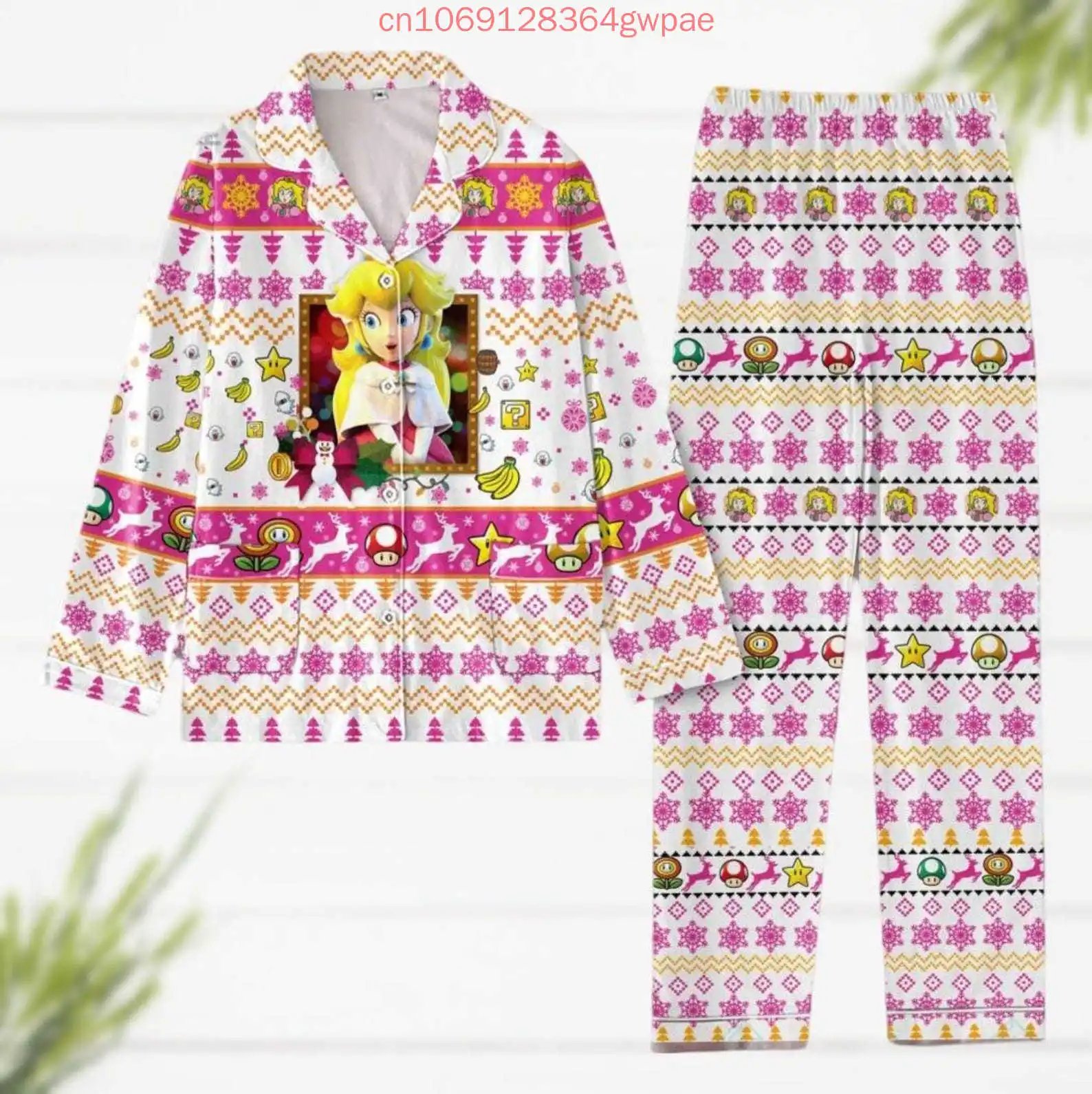 Super Mario Shirt Pajama Set 3d Print New Princess Peach Casual Męska damska koszula z długim rękawem Zestaw piżam rodzinnych