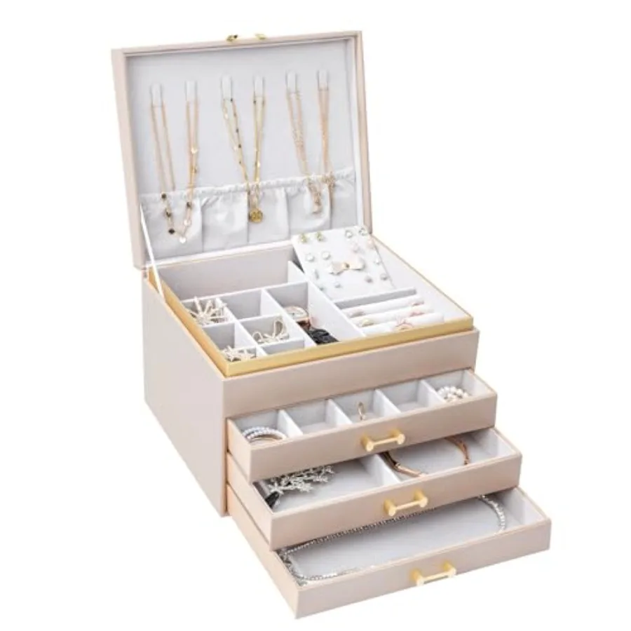 

Jewelry Boxes for Women Large Jewelry Storage Boxes 4-Layer Leather Jewelry Organizer with 3 Drawers Jewelry Display Case Gift