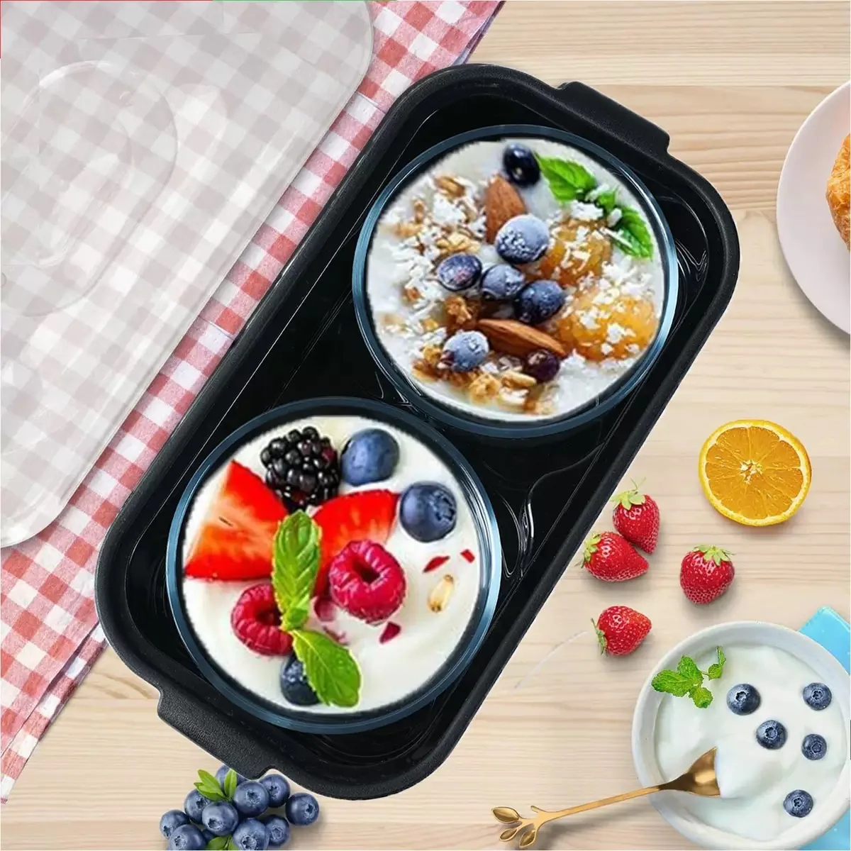 

Electric Stainless Steel Yogurt Maker Adjustable Time Temperature Control Eco-friendly Two 1-quart Containers Home Use Energy