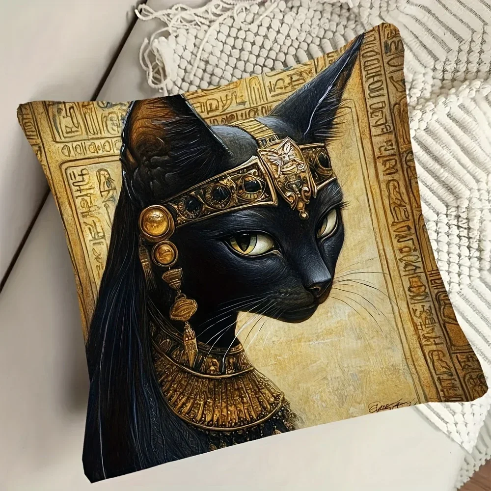 2D Flat Vintage Steampunk Black Cat Eclectic Animal Art Throw Pillow Covers Sofa Chair Cushion Cover