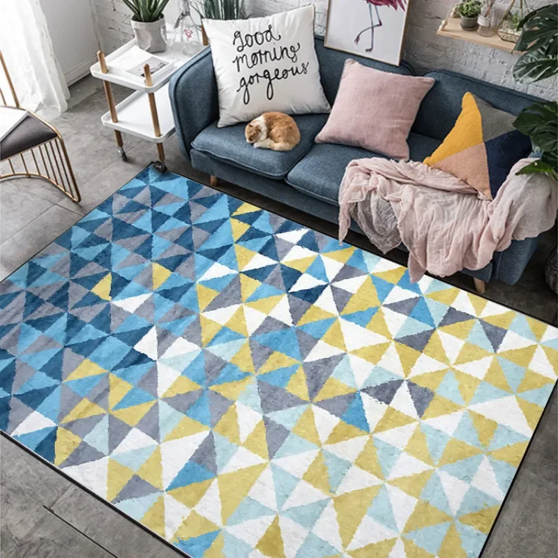 

Fashion Nordic geometric carpet yellow blue rugs livingroom bedroom hallway kids room carpet bathroom tapetes customized