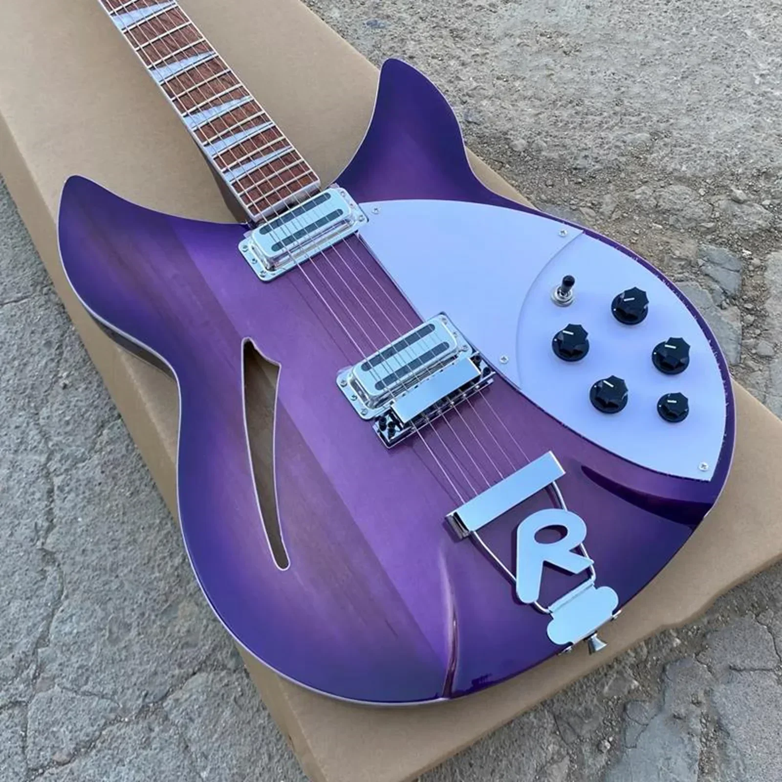 Custom Shop 330 360 Electric Guitar, Purple Burst Color 6 String Semi Hollow body Electric Guitar, Tailpiece Bridge,