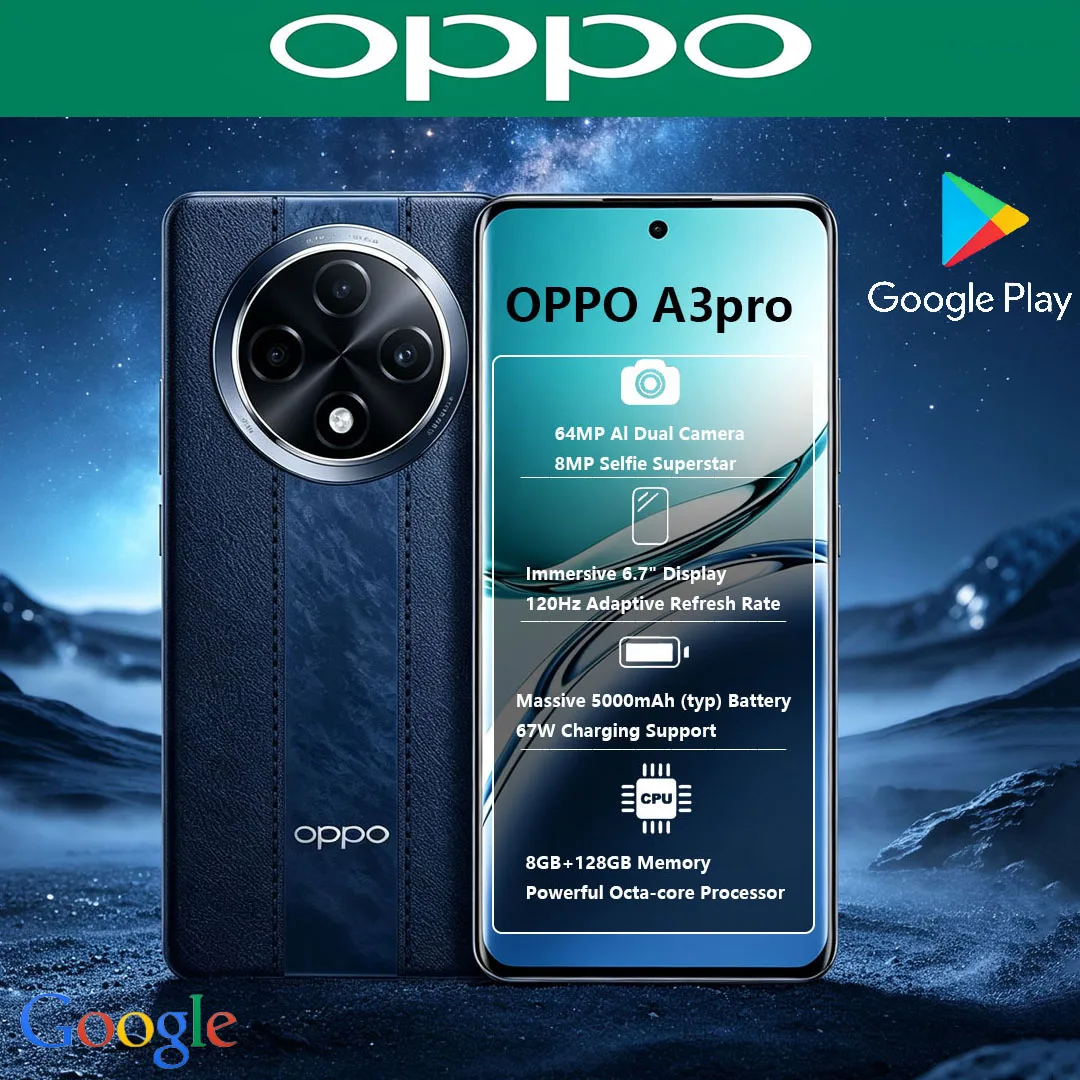 New OPPO A3pro 5G Mobile Phone IP69 Protection 6.7-inch Display 5000mAh‌ Large Battery 67W Charging Dual-SIM Gaming Smartphone