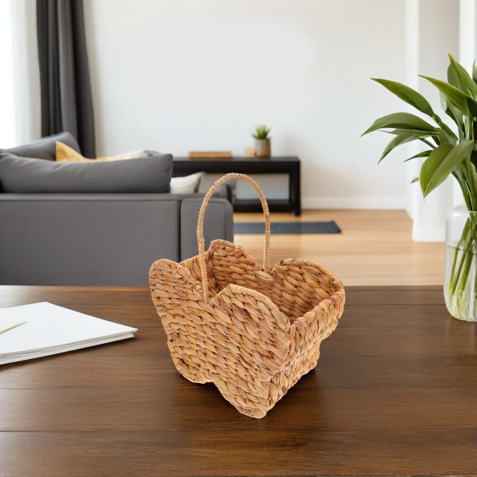 

Butterfly Handwoven Straw Basket Portable Picnic Wicker Storage Organizer Handheld Gathering Outdoor Storage Basket