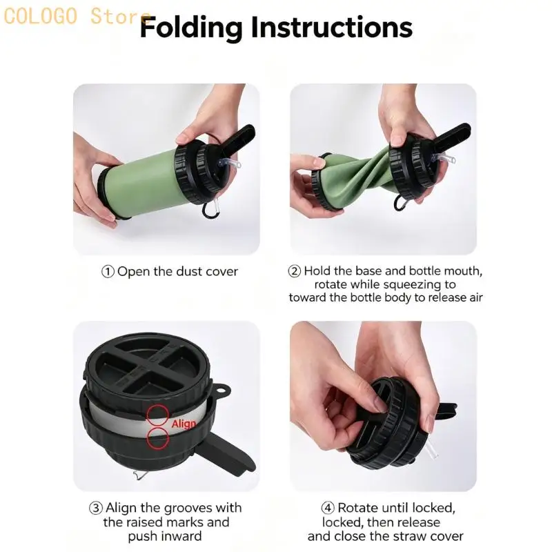 Foldable Water Bottle with Silicone Body, Wide Opening, and Flipping-Up Lid, Straw Included for Workouts and Daily Travel D0LD