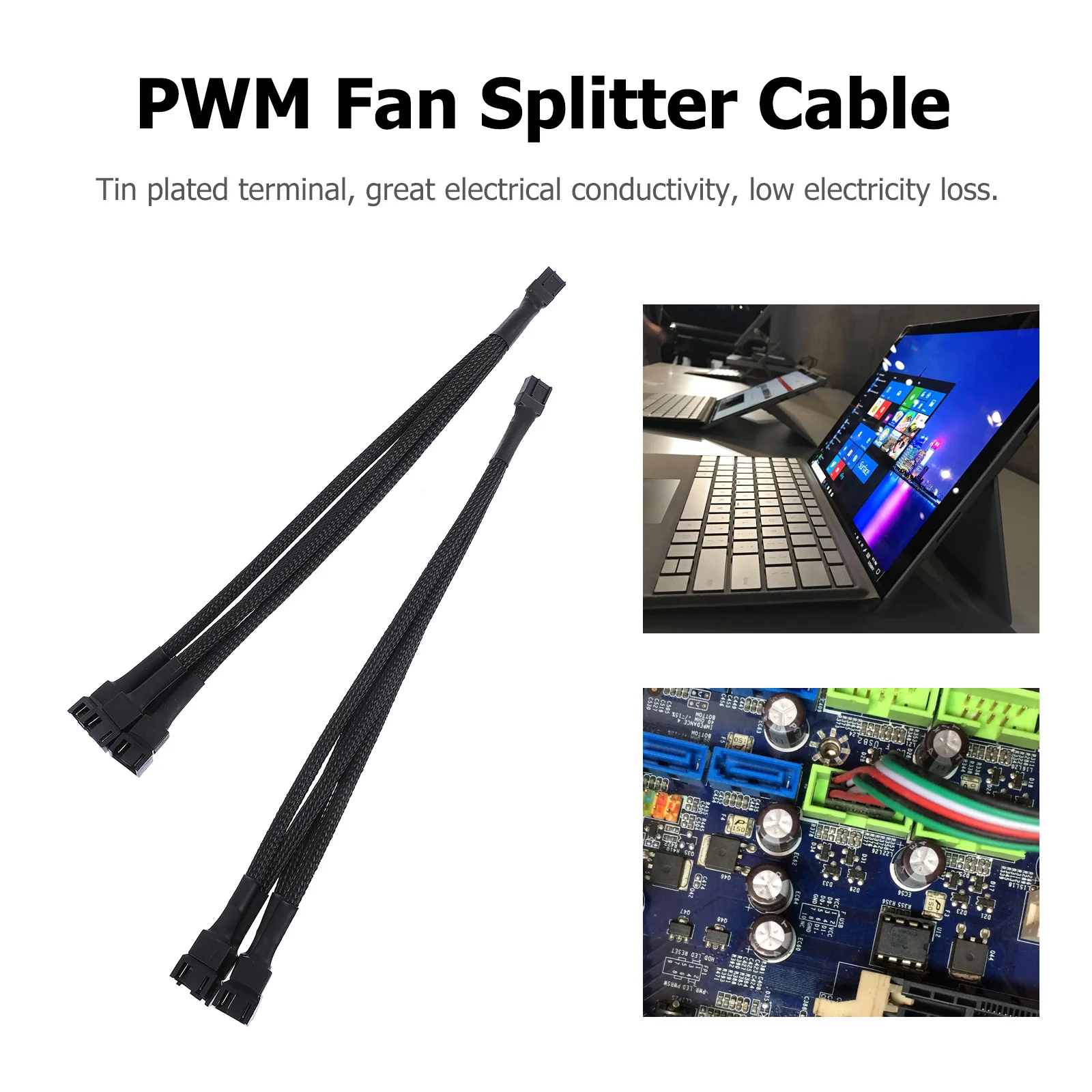 

2Pcs Pwm Fan Splitter Cable 4 Port Fan Extension Power Adapter for Computer Case Cooling System Sleeved Y Connector for Atx Case