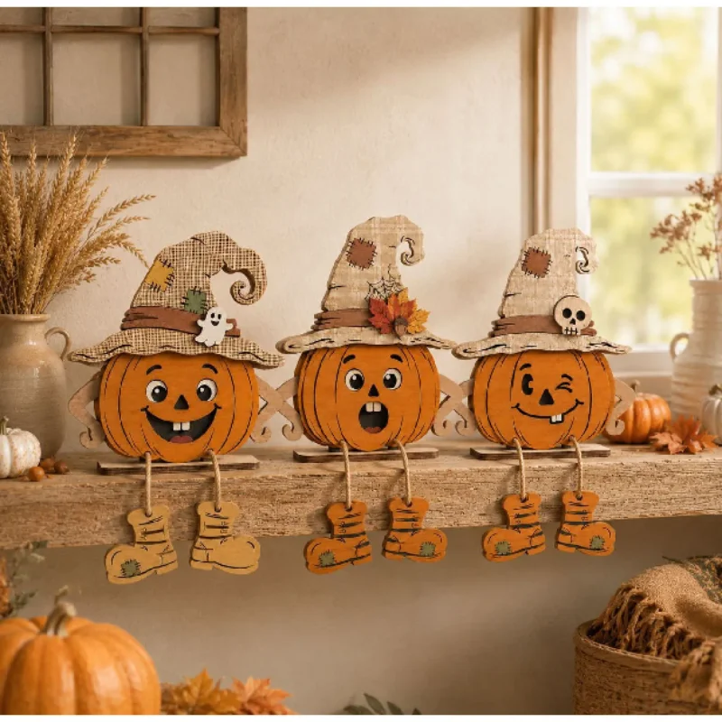 Autumn wooden wall decoration, harvest pumpkins, maple leaves, Halloween home decoration, decorative signs and plaques
