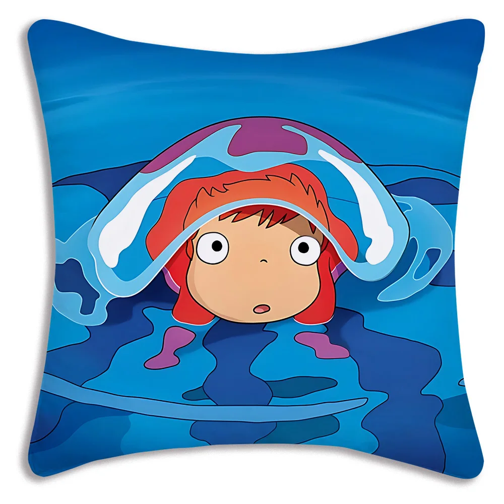 PonyoS Pillow Covers Cartoon Sofa Decorative Home Double-sided Printing Short Plush Cute Cushion Cover