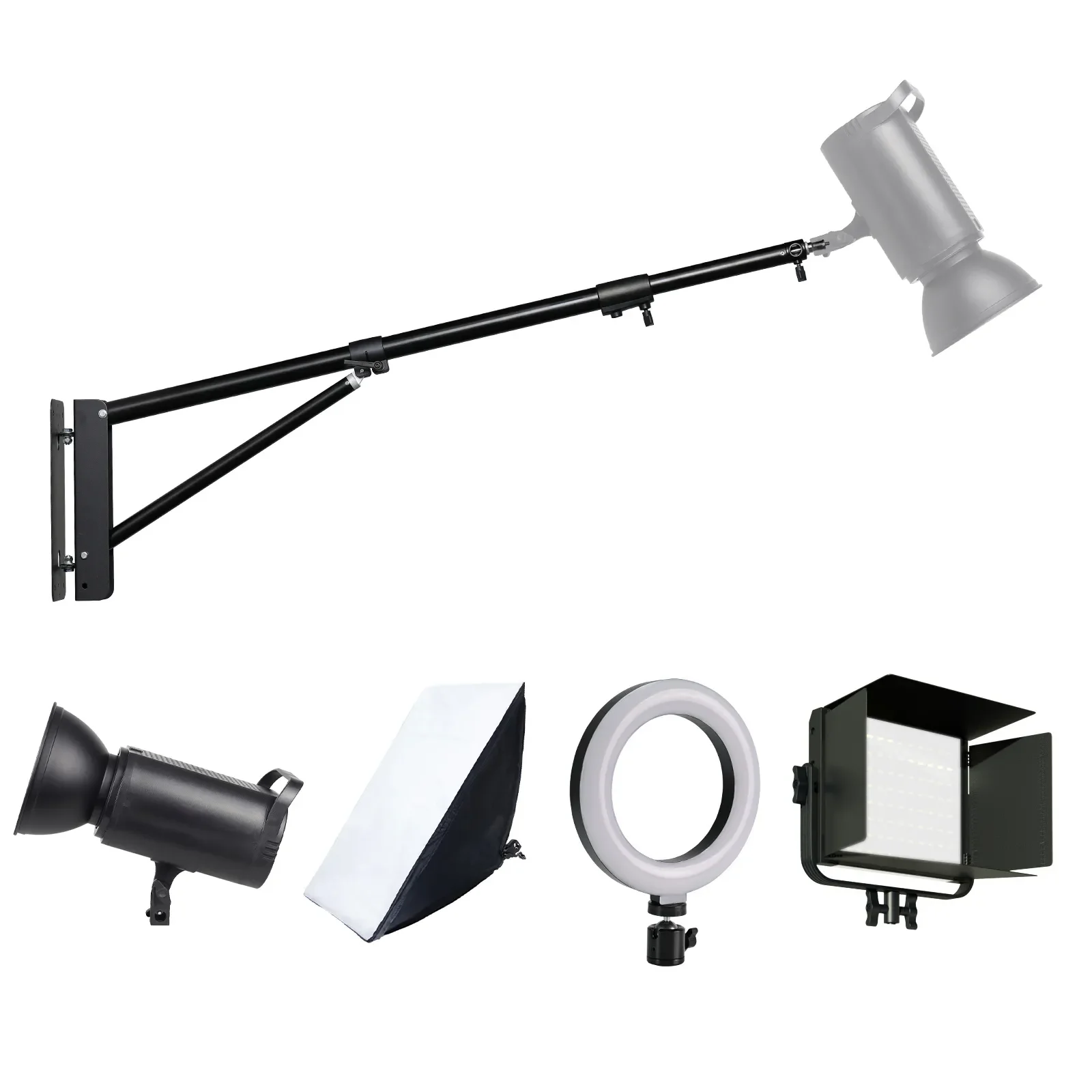 

Wall Mount Boom Arm for Photography Studio Video Strobe Lights Max Length 53.9 inches /137 cm Horizontal and Vertical Rotatable