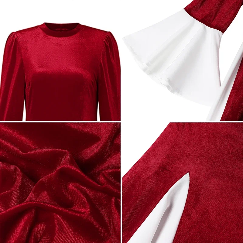 Eleganckie zimowe sukienki damskie VONDA z długim rękawem, welurowe sukienki wieczorowe na przyjęcia, patchworkowe jesienne długie suknie maxi, damskie suknie ślubne Vestido