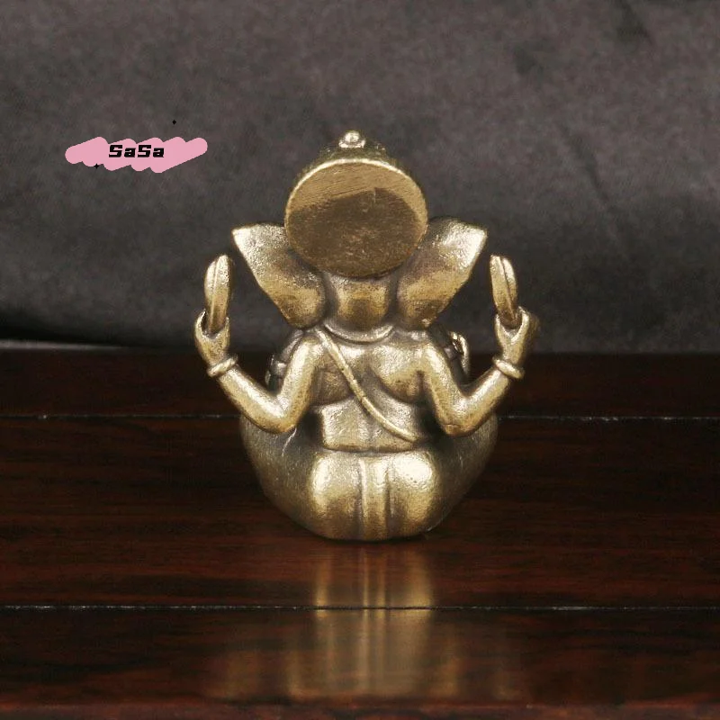 S-1Pc Vintage Brass Thai Elephant God Desktop Ornament Elephant Trunk God Of Wealth Bronze Carving Crafts Collection Home Decor