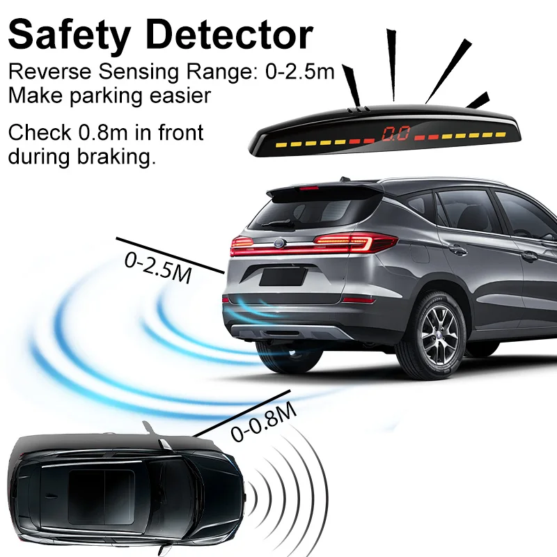 Car Mounted LED Parking Sensor Kit 8x16.5MM Front Rear Radars Digital Display Obstacle Alarm Vehicle Accessories