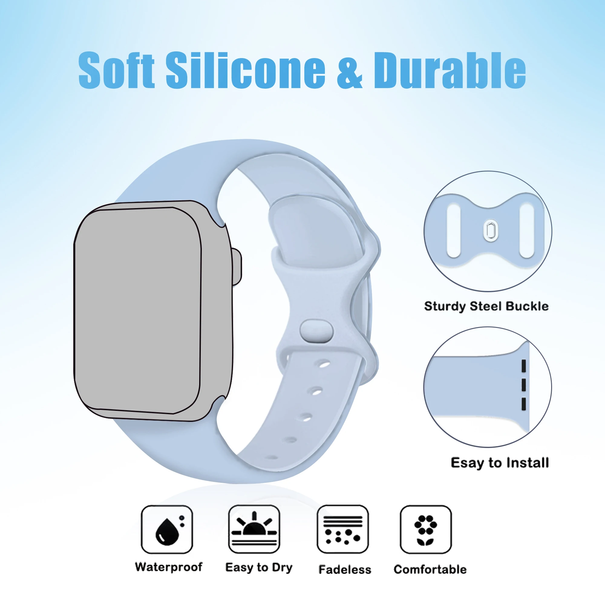 

Silicone Bow Button Strap for iWatch 9 8 7 SE 6 Sport Band Replaceable Bracelet for Apple Watch 45mm 44mm 42mm 41mm Watchband