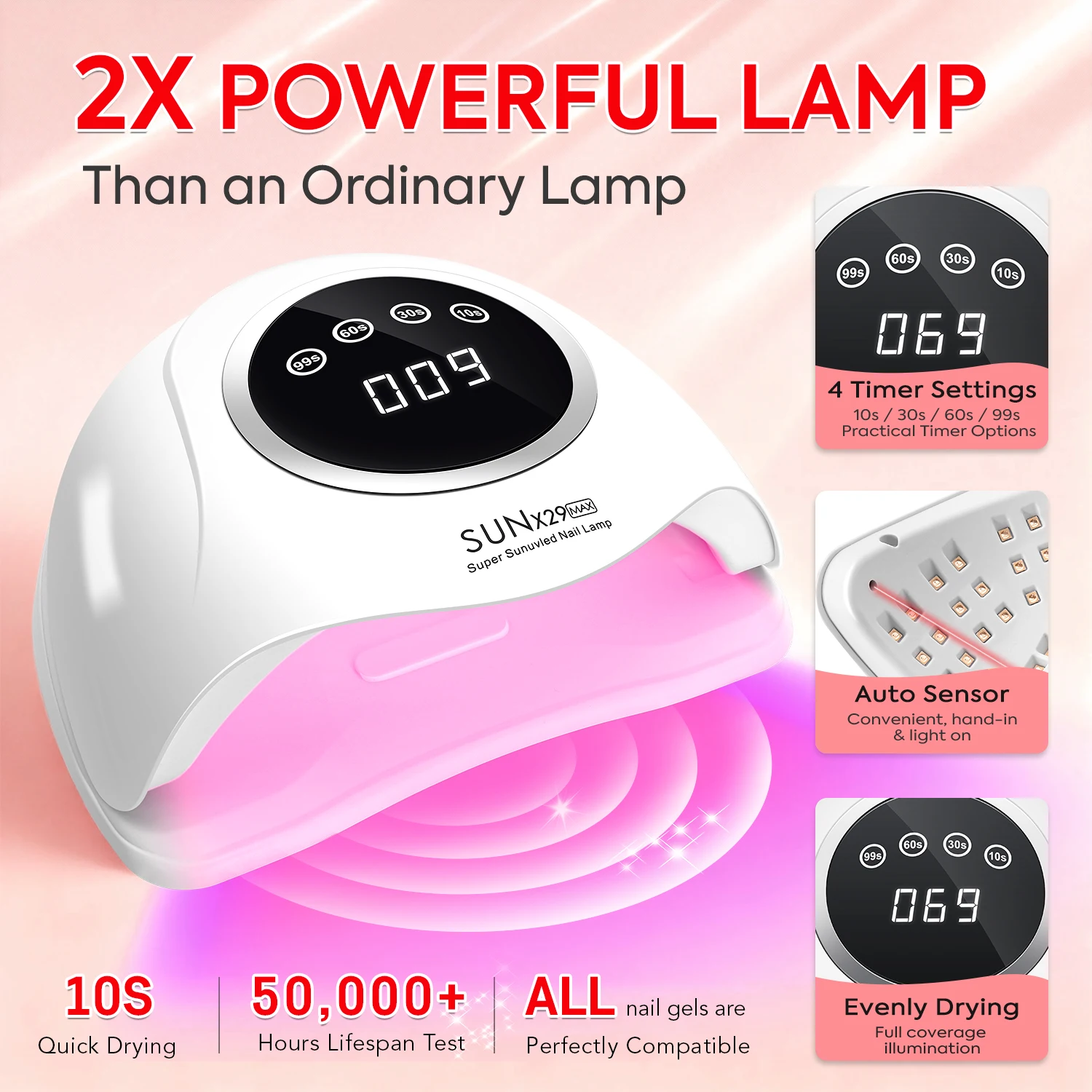 เครื่องอบเล็บมืออาชีพ 90LED UV พร้อมตั้งเวลาได้ 4 ระดับ ปุ่มสัมผัสหน้าจอ 380W สำหรับอบเจลเล็บ อุปกรณ์สำหรับร้านทำเล็บ