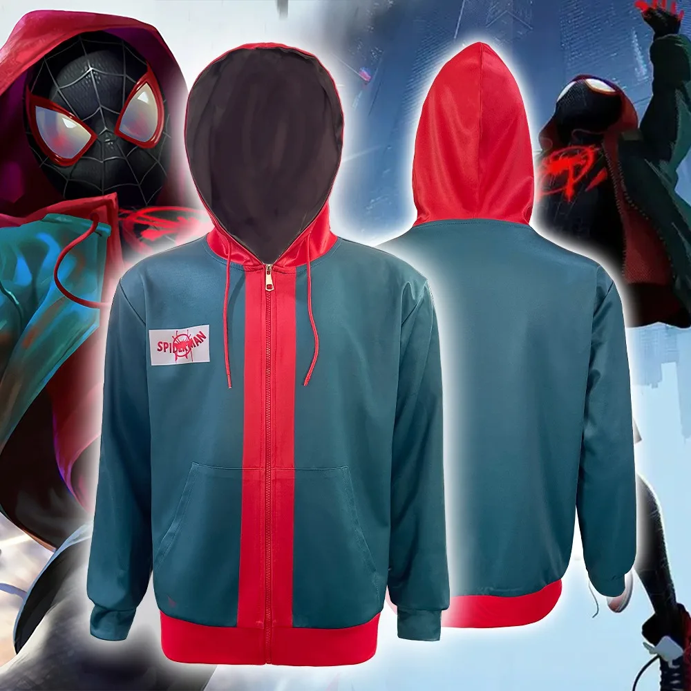 Anime Miles Morale Spiderman Hoodie Cosplay Carnival Party Superhero Jacket 3D Cartoon Creative Sweatshirts