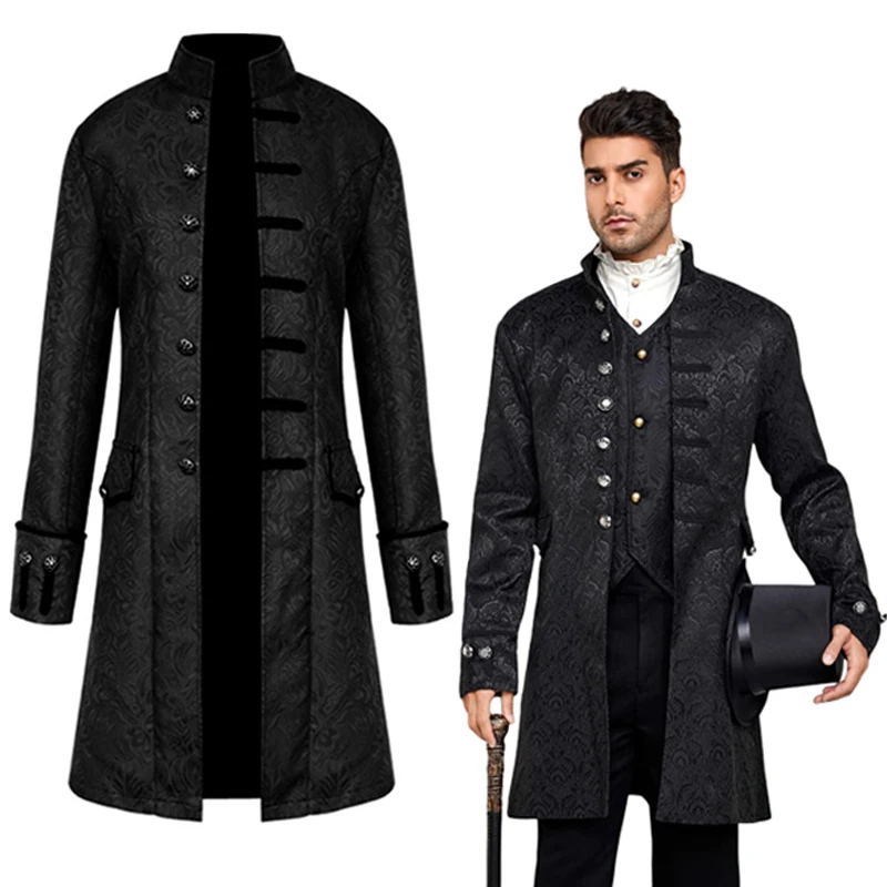 Men Steampunk Vintage Jacket Halloween Costume Retro Gothic Victorian Frock Coat Uniform