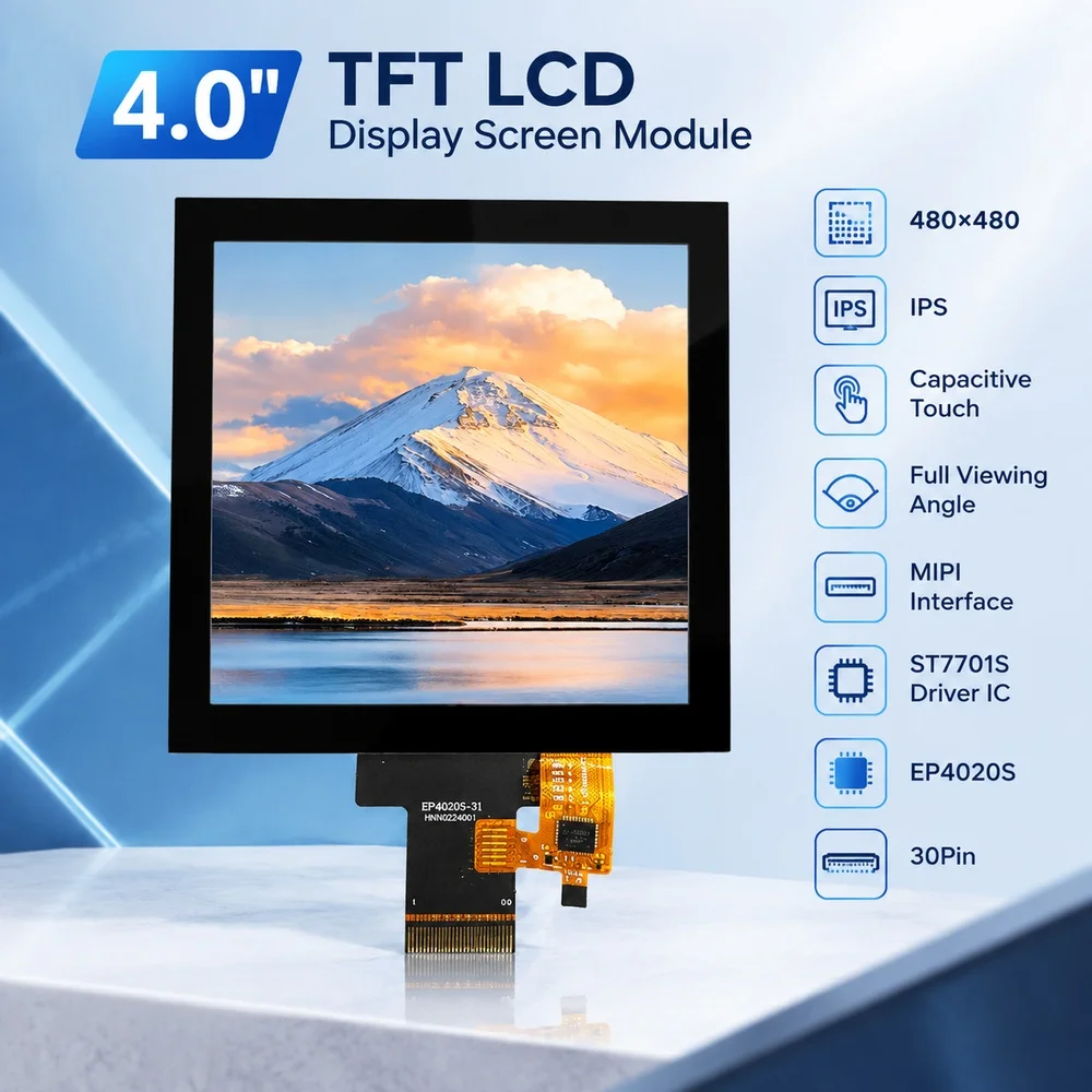 4.0 Inch TFT LCD Display Screen Module 480*480 IPS with Full Viewing Angle Capacitive Touch MIPI ST7701S Driver IC EP4020S 30Pin