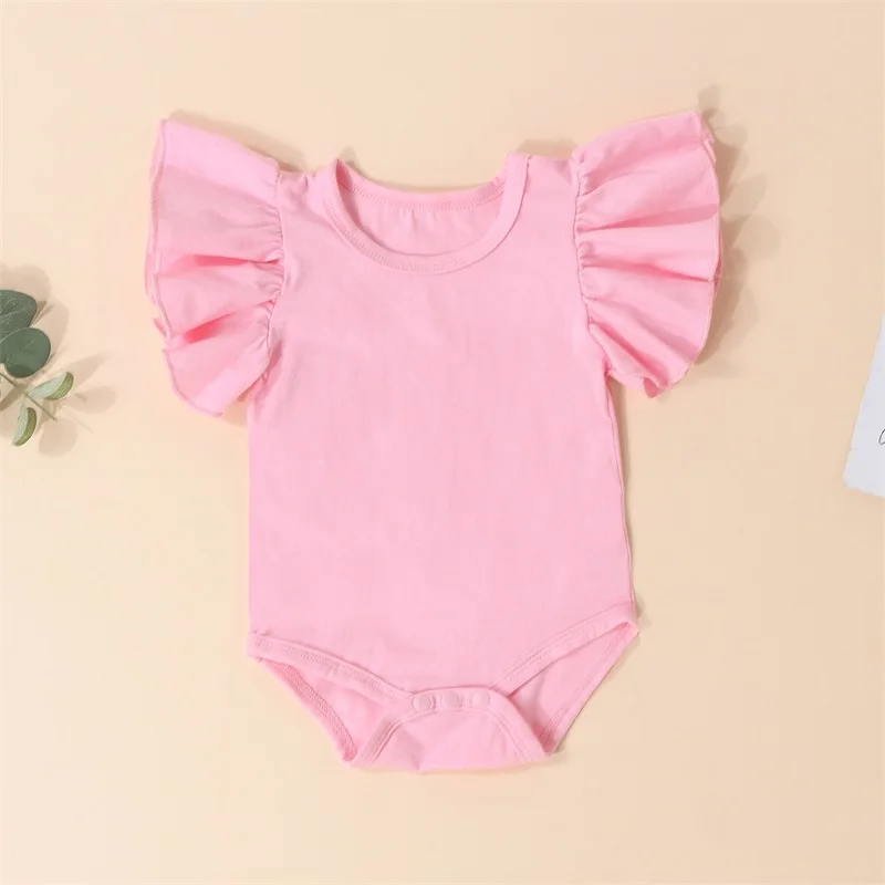 Summer Newborn Infant Baby Girl Solid Color Ruffle Romper Bodysuit Jumpsuit Casual Baby Fly Sleeve Jumpsuits Clothes Outfit