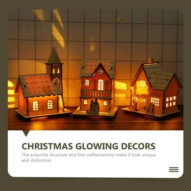 LED خشبية عيد الميلاد منزل القرية زينة لم تنته الخشب عيد الميلاد منزل DIY الحلي عيد الميلاد الجدول المركزية
