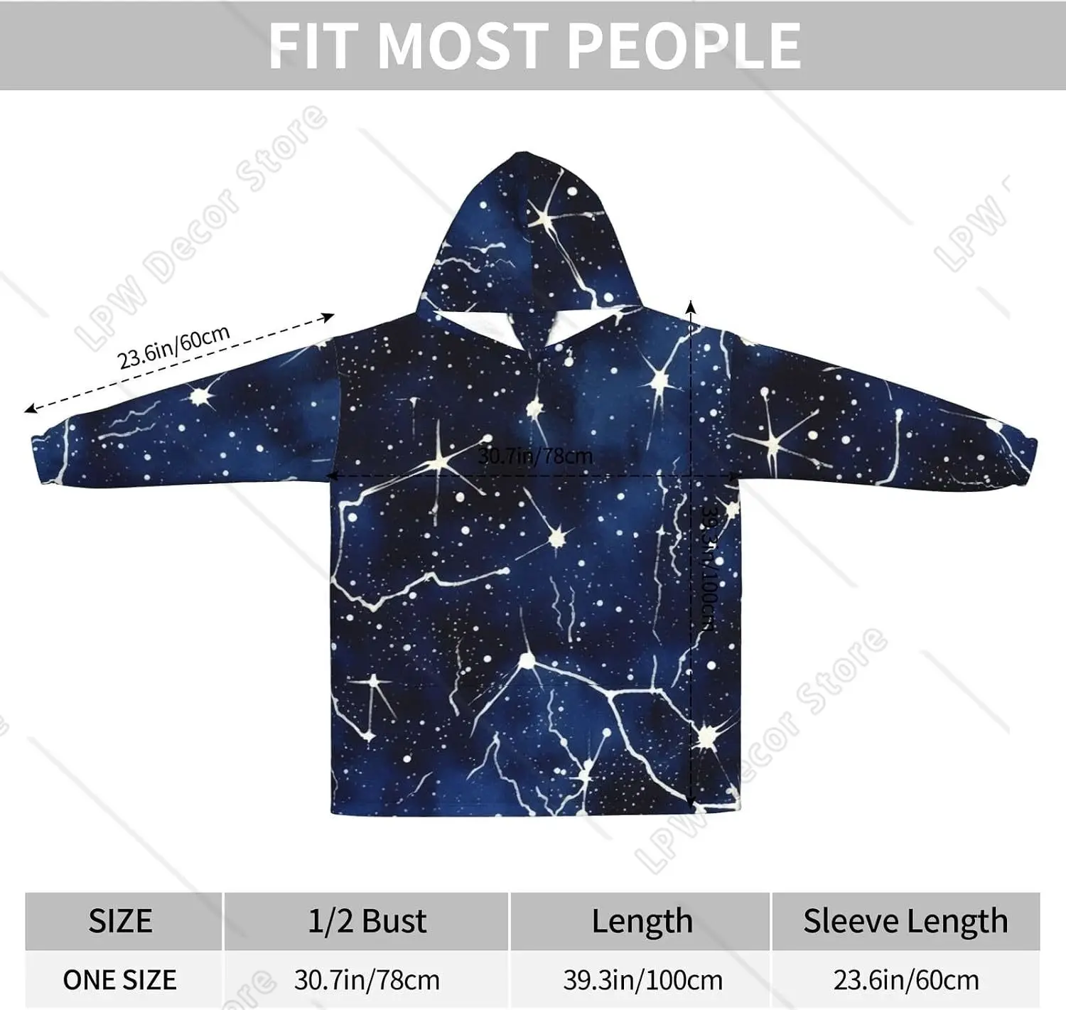 Glow In The Dark Print Blanket Hoodies For Women & Men Adult Teen Wearable Hooded Sweatshirt With Pocket