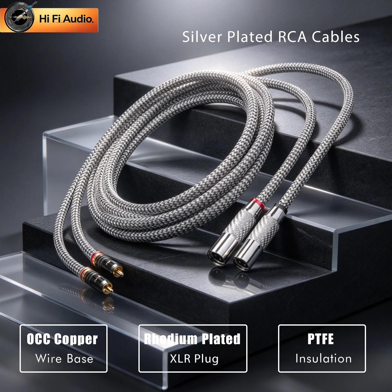 Preffair Pair XLR Cable Male Female XLR to RCA XLR OCC Copper Rhodium Plated PTFE Shielded for Amplifier Mixer