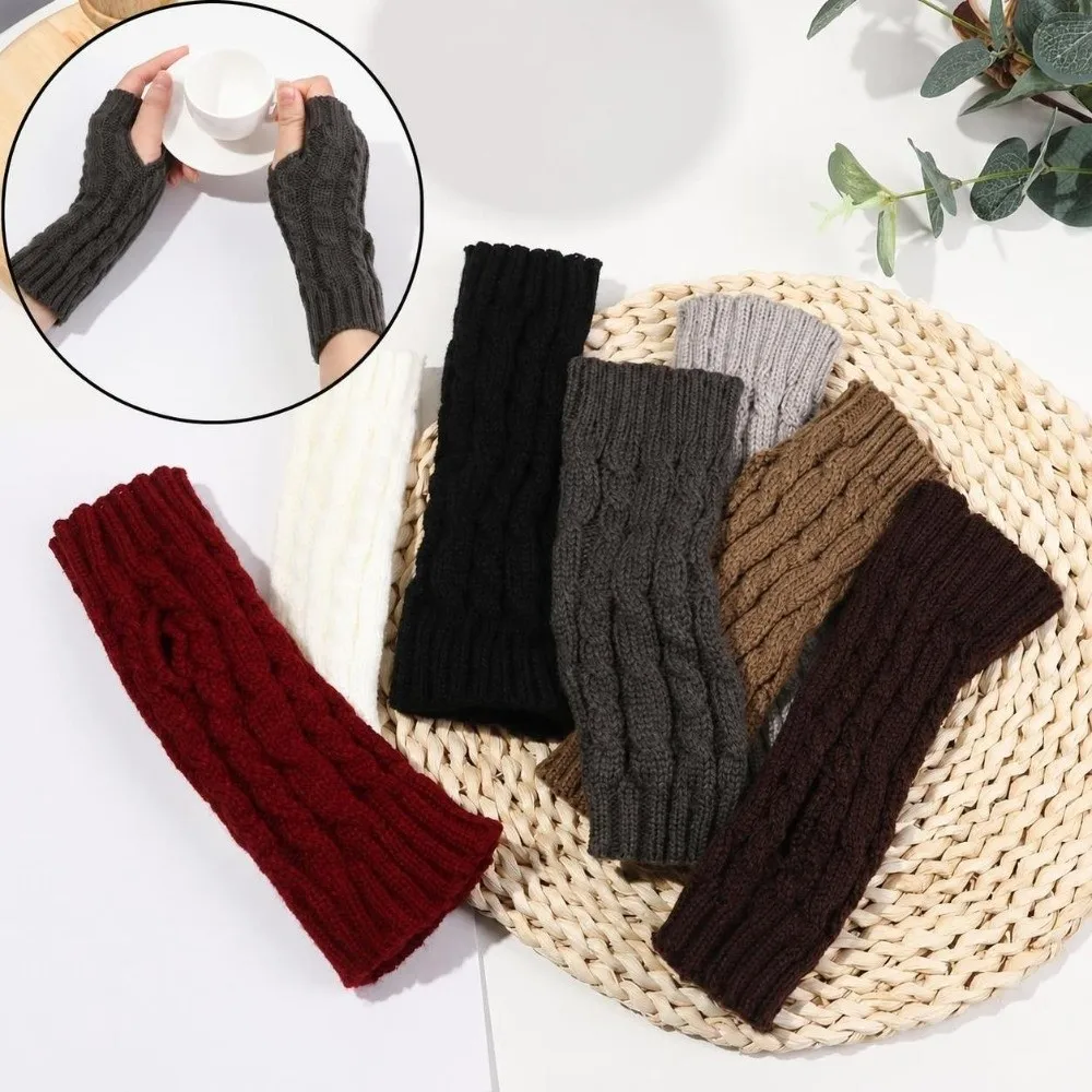 Winter Arm Warmers Fingerless Gloves Twist Elastic Button Mitten Thick Warm Fingerless Mittens