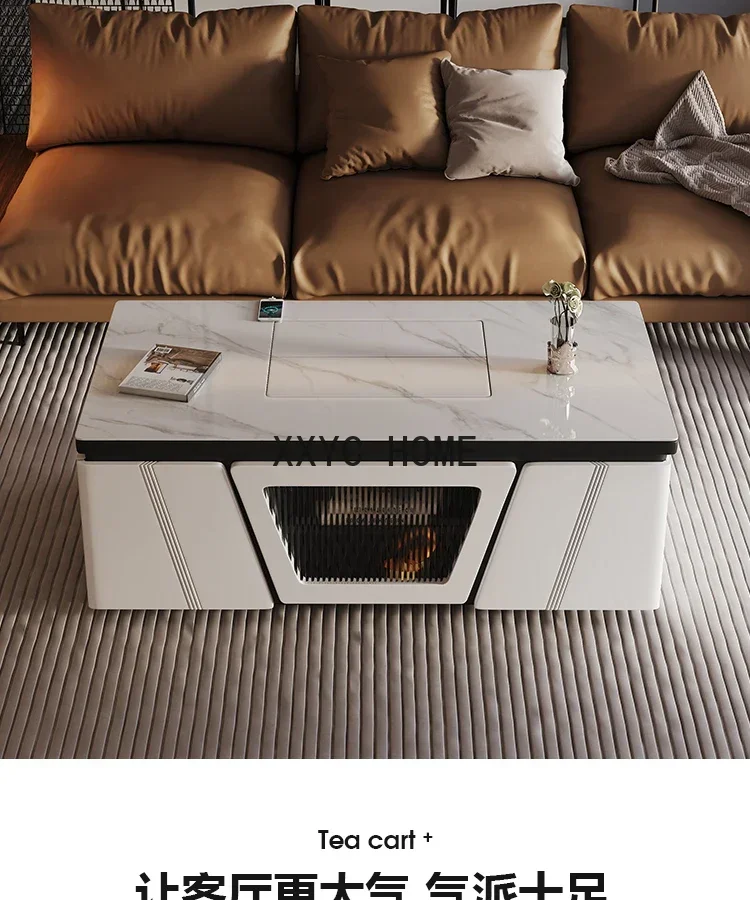 

Intelligent Lifting Stone Plate Kung Fu Coffee Table TV Cabinet Integrated Living Room Multifunctional Tea Making Table