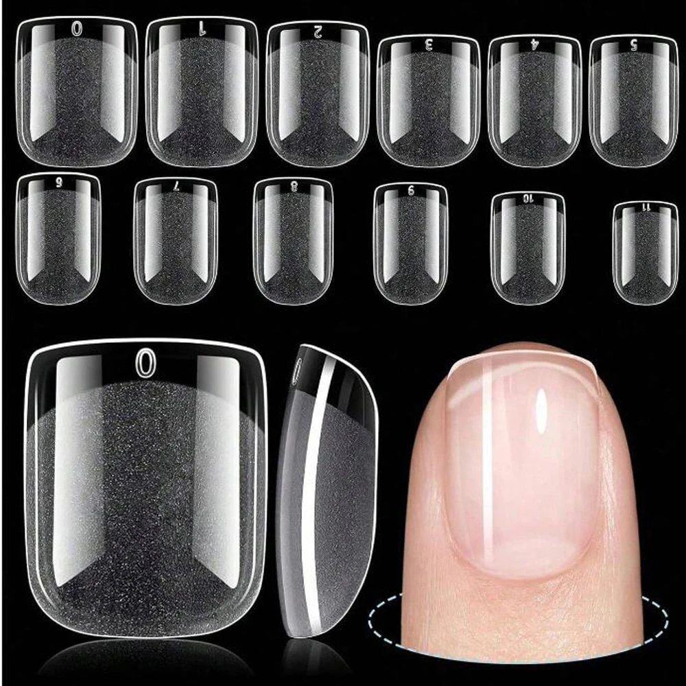 120PC Extra Short Square Nail Tips Soft Gel Full Cover Half Matte False Nails Clear Pre-Shaped Press On Nails Extension Tips 12S