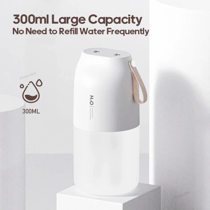 แบบพกพา Double Mist Air Humidifier 300ml Cold Mist Diffuser 2000mAh เครื่องฟอกอากาศรถยนต์ USB Mini Air Freshener Umificador AROMA