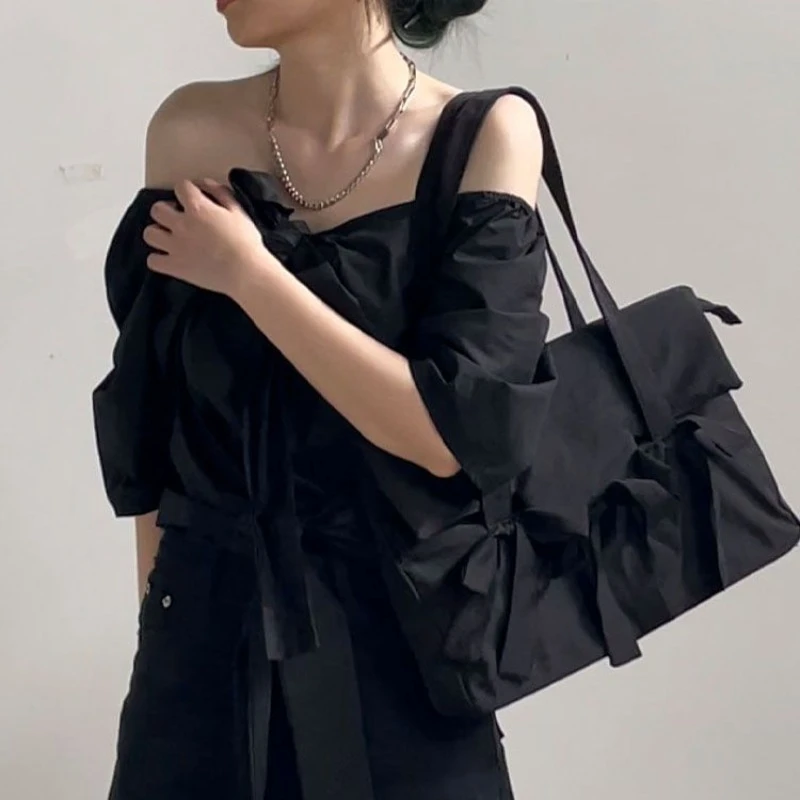 Y2k Aesthetic Fashion Chic Bow Shoulder Handbags Korean Trendy All Match Underarm Bag Simple Women Laptop Bags Streetwear Casual